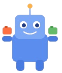 Friendly robot holding snap-together coding blocks