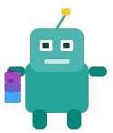 Friendly robot holding a stack of colorful logic blocks